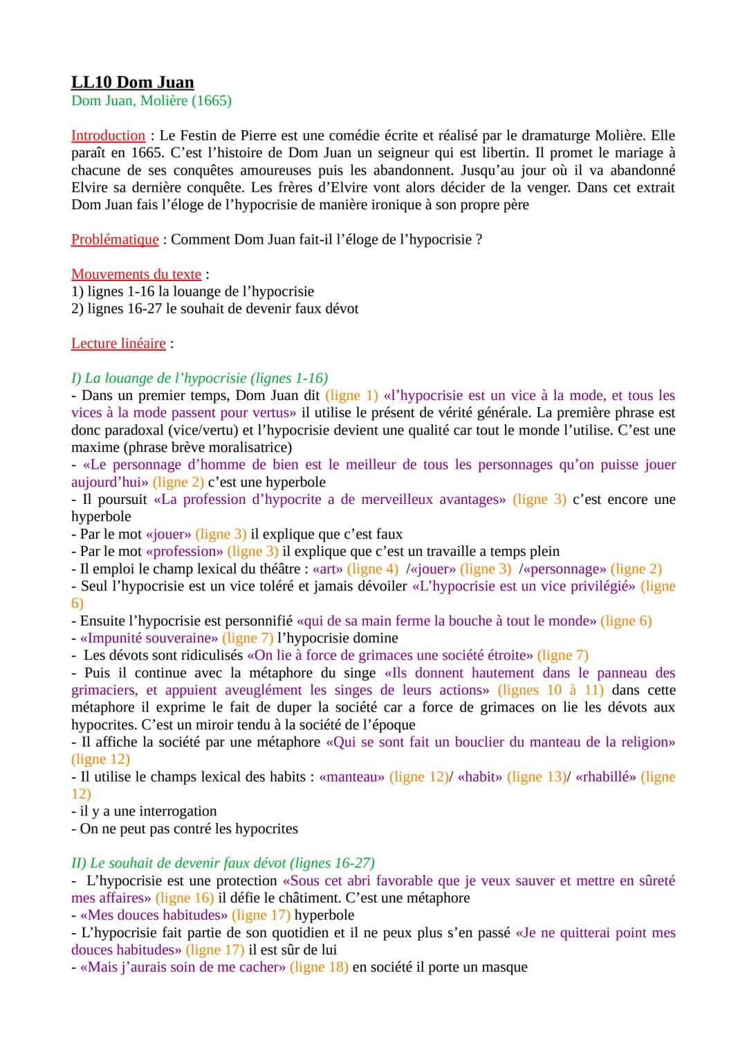 LL10 Dom Juan
Dom Juan, Molière (1665)
Introduction : Le Festin de Pierre est une comédie écrite et réalisé par le dramaturge Molière. Elle
