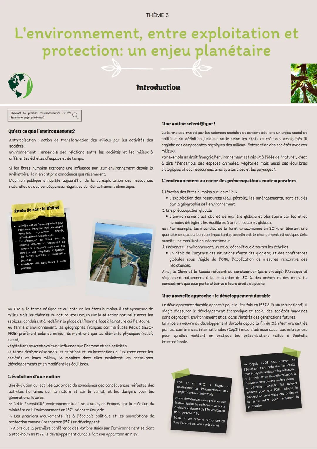 THÈME 3
L'environnement, entre exploitation et
protection: un enjeu planétaire
Comment la question environnementale est-elle
devenue un enje