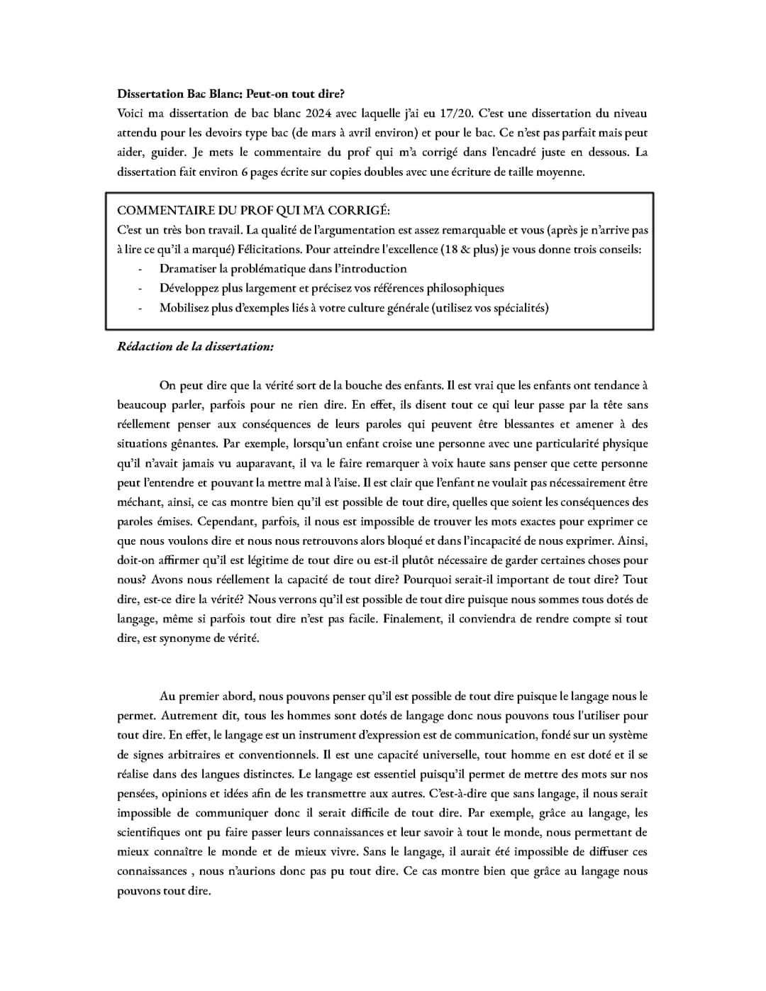 Dissertation sur le langage: Peut-on tout dire?
