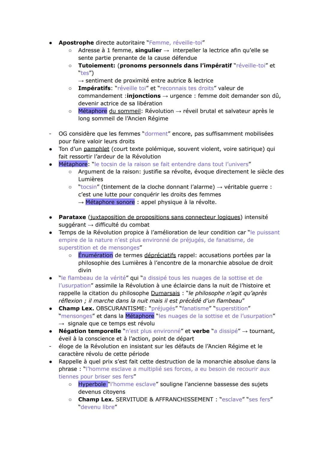 Apostrophe directe autoritaire "Femme, réveille-toi"
Adresse à 1 femme, singulier → interpeller la lectrice afin qu'elle se
sente partie pre