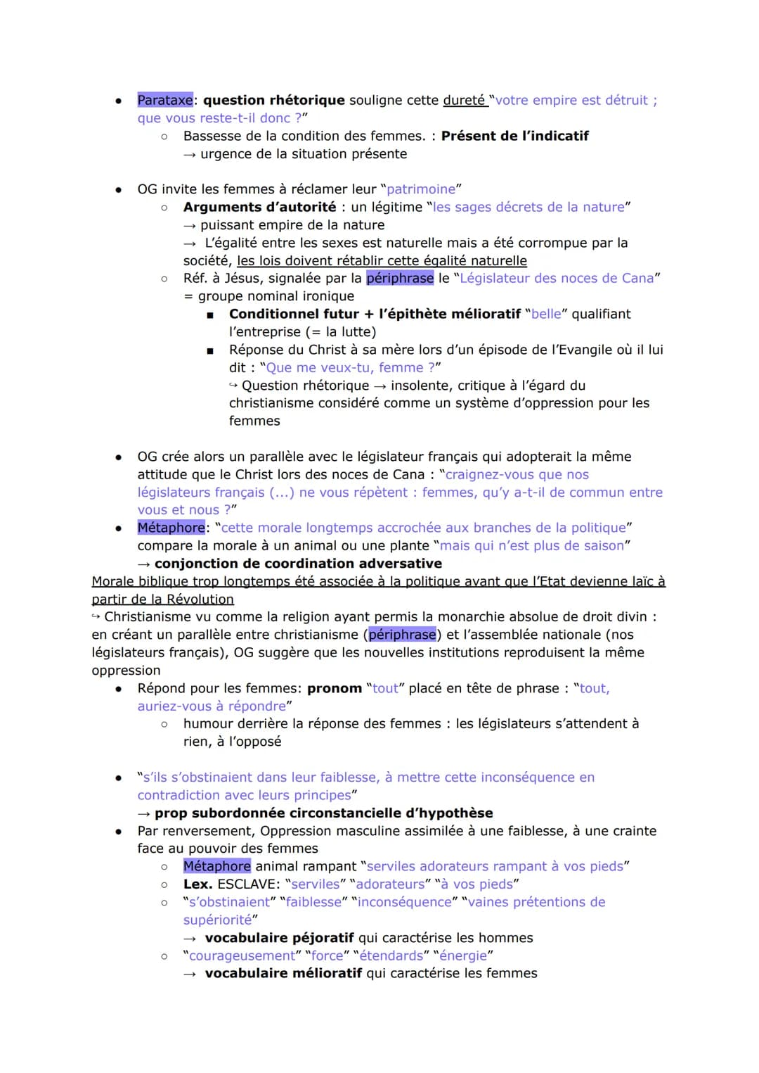 Apostrophe directe autoritaire "Femme, réveille-toi"
Adresse à 1 femme, singulier → interpeller la lectrice afin qu'elle se
sente partie pre