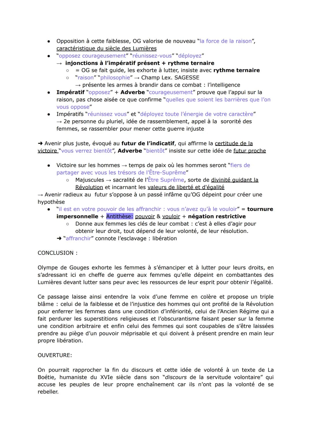 Apostrophe directe autoritaire "Femme, réveille-toi"
Adresse à 1 femme, singulier → interpeller la lectrice afin qu'elle se
sente partie pre