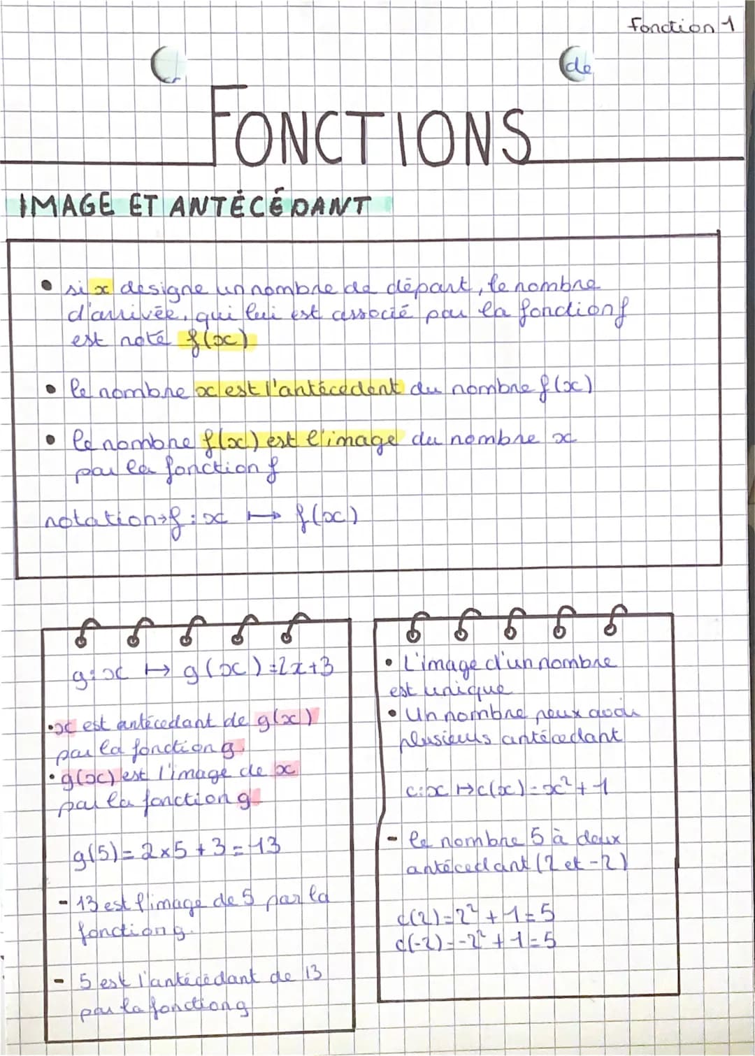 ♥
1
a
FONCTIONS
IMAGE ET ANTÉCÉDANT
-
• six designe un nombre de départ, le nombre
d'arrivée, qui lui est associé par la fonction f
est note