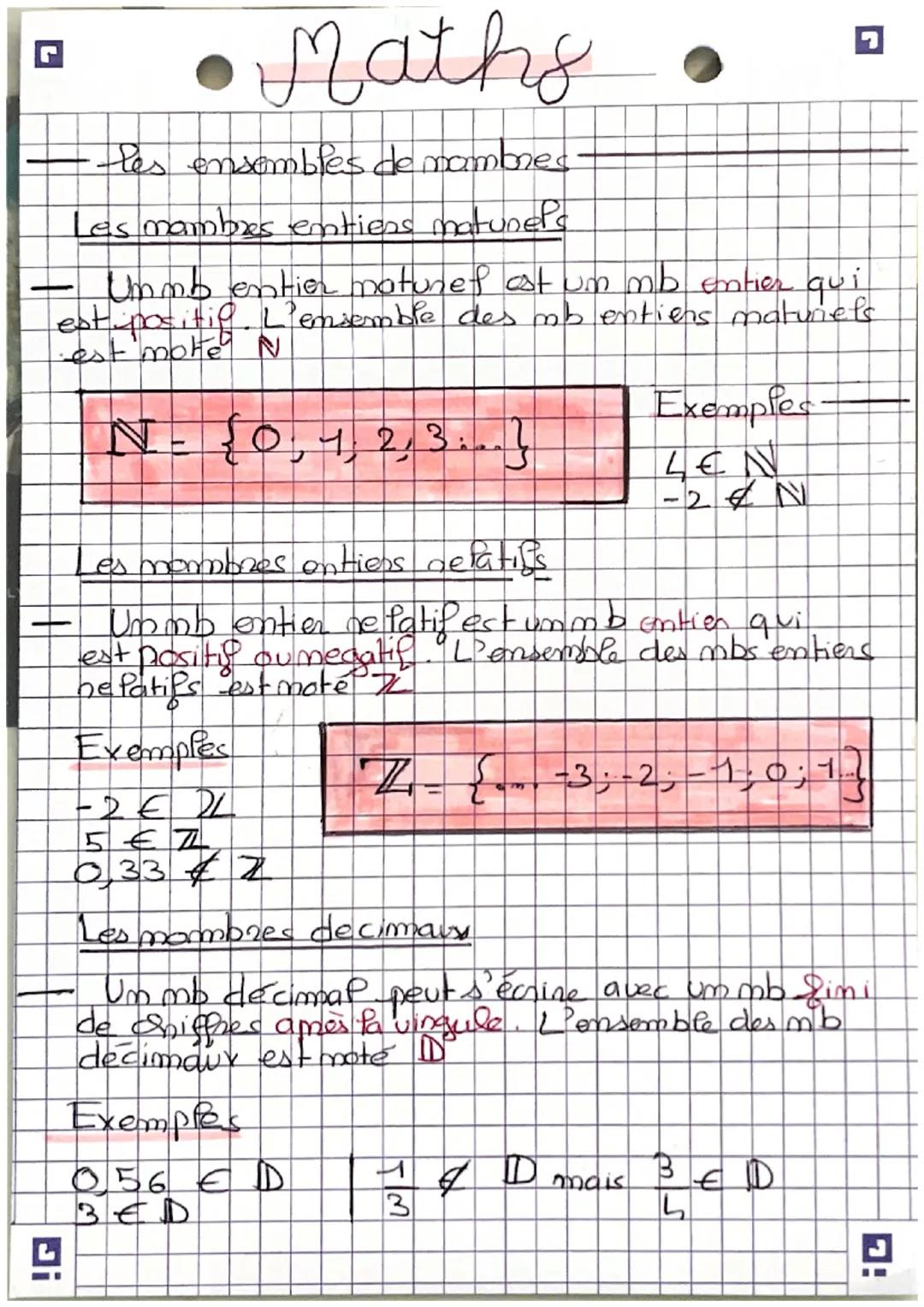 L
Maths
les ensembles de nombres
Les mambres entiens naturels
Ummb entier motunef est um mb entier qui
est positif. L'ensemble des mb entien