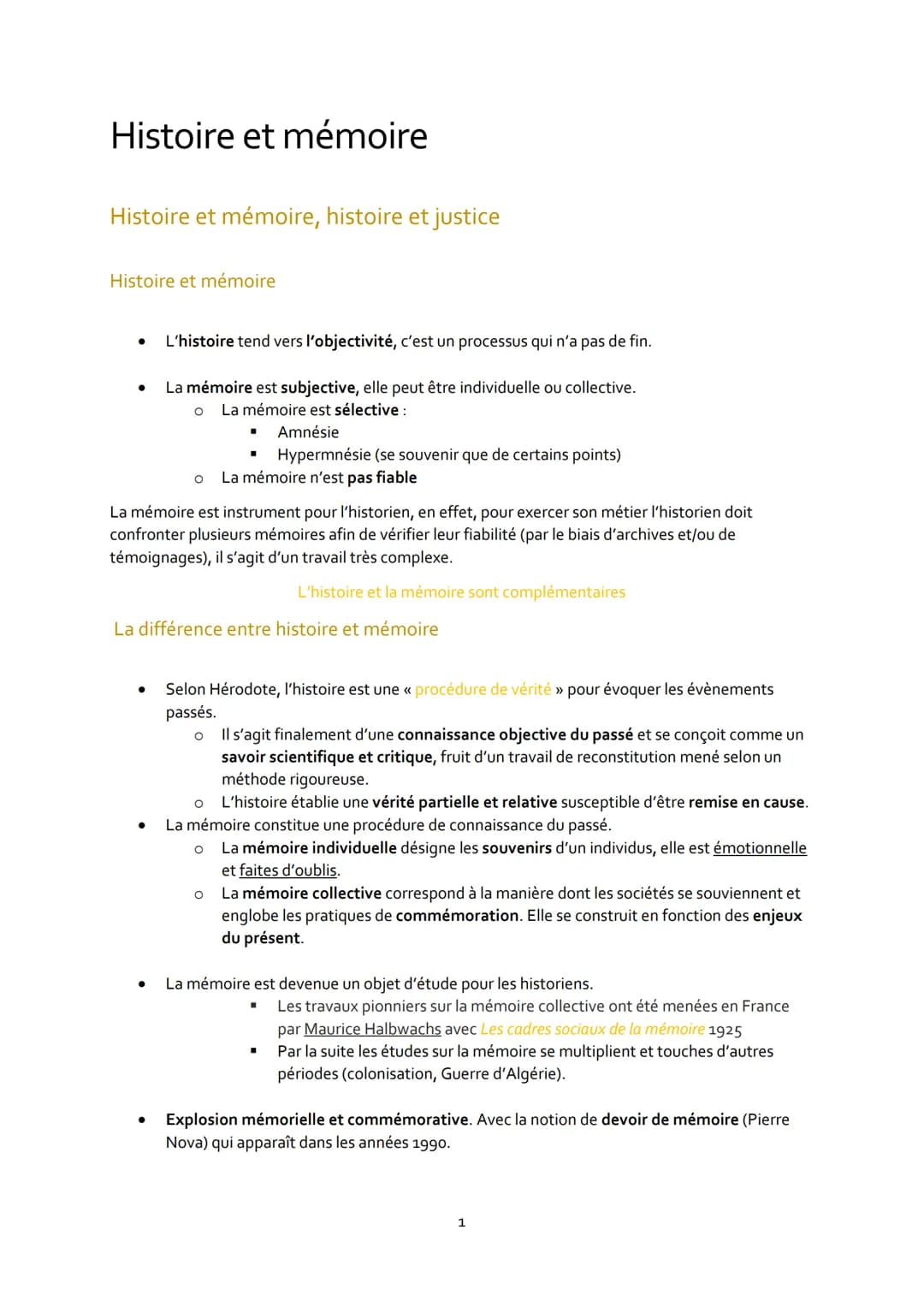 Histoire et mémoire
Histoire et mémoire, histoire et justice
Histoire et mémoire
●
●
●
L'histoire tend vers l'objectivité, c'est un processu