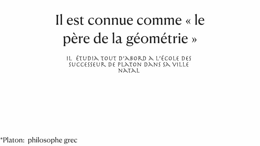 Imen
frideline
Euclide Est un
mathématicien
grec Il est auteur d'un traité
mathématique Il a été actif 300 ans
av. J.-C.
WIS
EVCLIDI MEGAREN