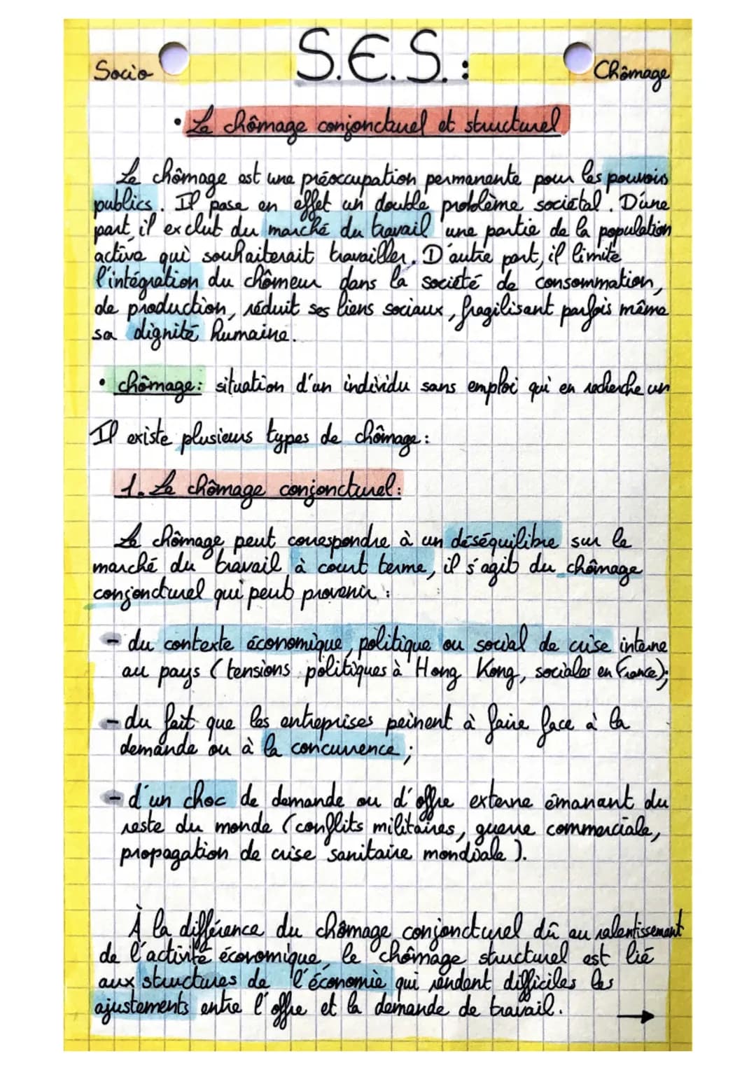 S.E.S.:
chômage conjonctuel et structurel
une
Le chômage est une préoccupation permanente pour les pouvoirs
publics. en effet un
Il pase
eff