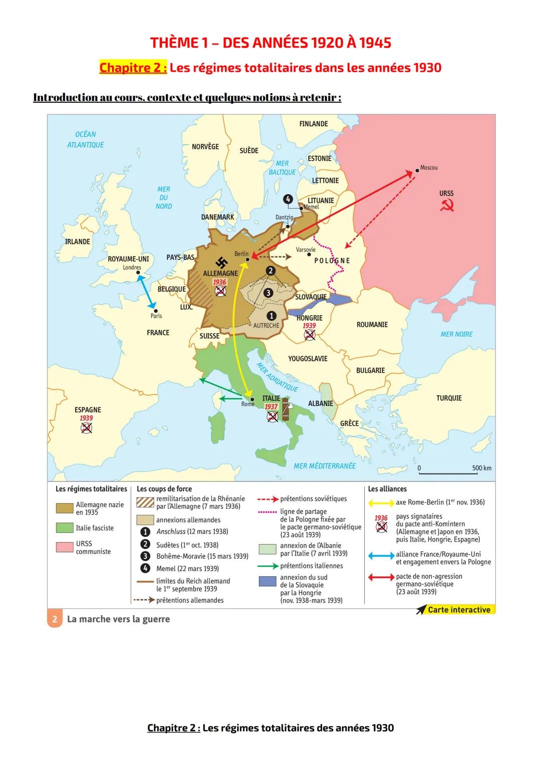 THÈME 1 - DES ANNÉES 1920 À 1945
Chapitre 2 : Les régimes totalitaires dans les années 1930
Introduction au cours, contexte et quelques noti