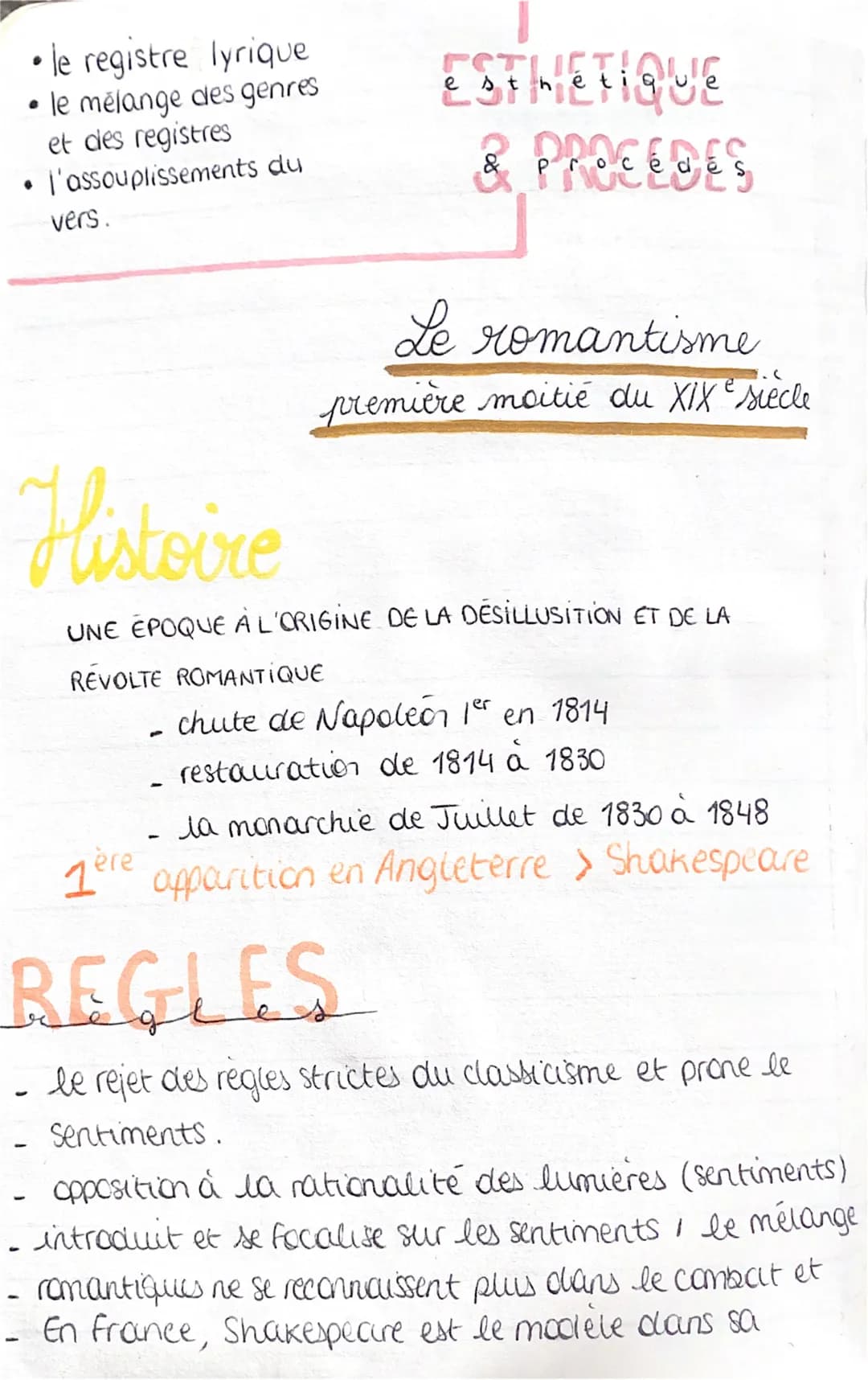 •
·le registre lyrique
• le mélange des genres
et des registres
• l'assouplissements du
vers.
1ère
ESTHETIQUE
& PROCEDES
Histoire
UNE ÉPOQUE