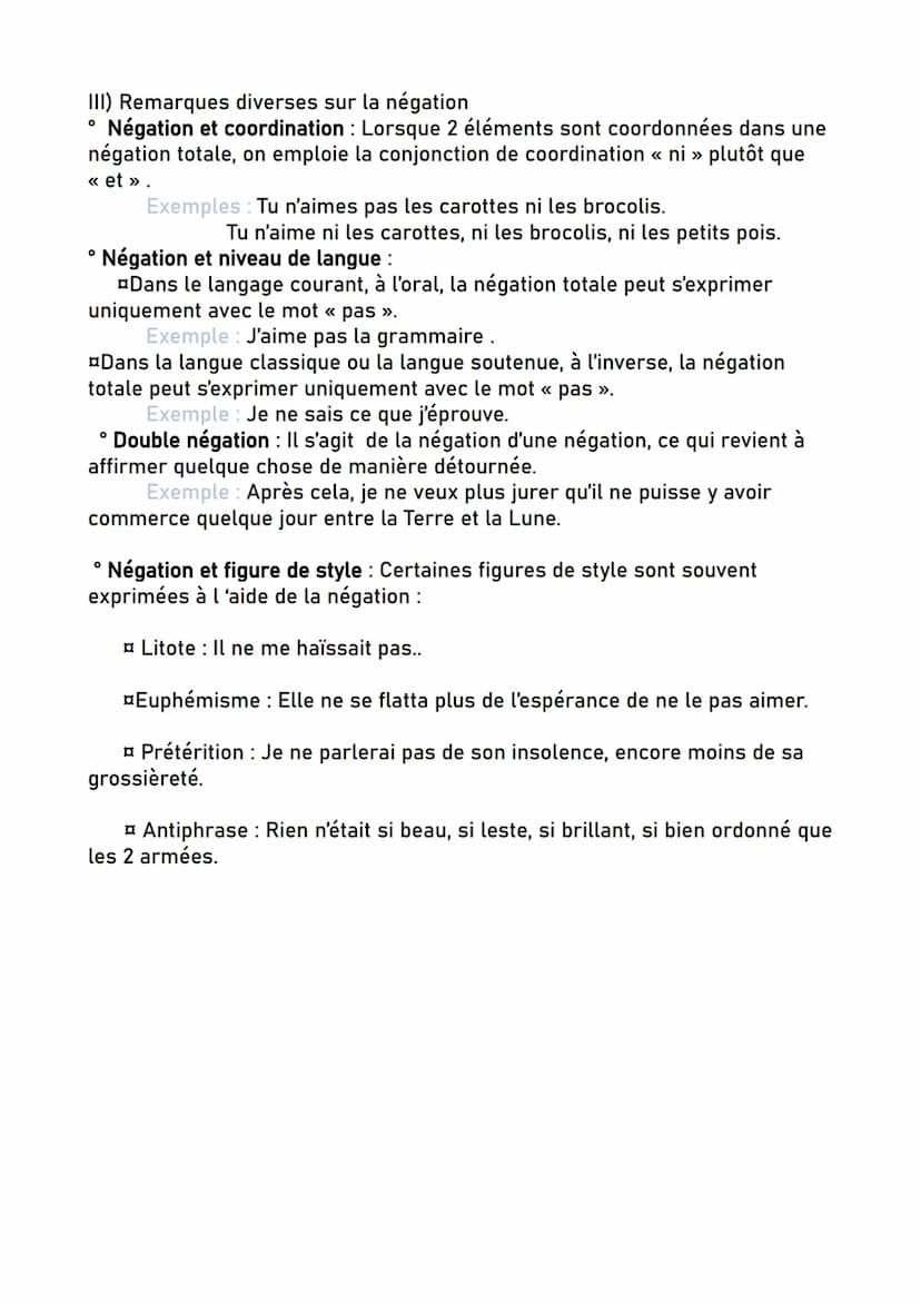 L'expression de la négation
I) Négation Lexicale
Au niveau du mot, la négation peut-être exprimée par :
° l'adverbe «non»>>
Exemple: l'aimes