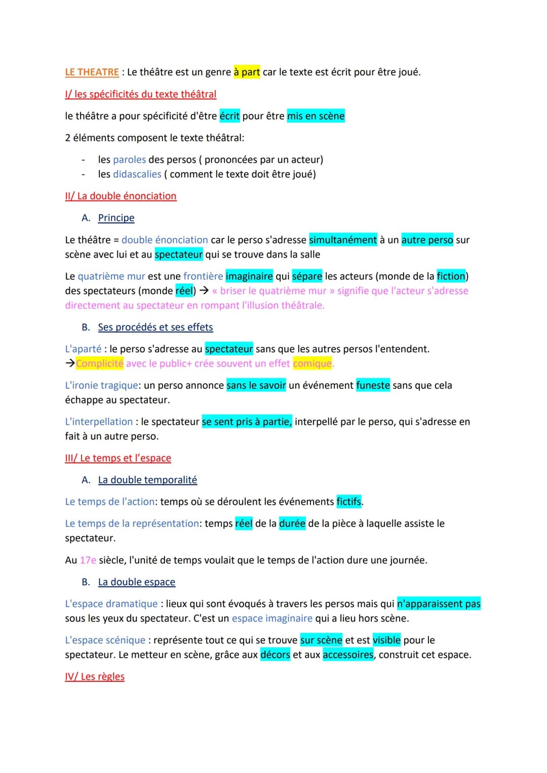 LE THEATRE : Le théâtre est un genre à part car le texte est écrit pour être joué.
I/ les spécificités du texte théâtral
le théâtre a pour s