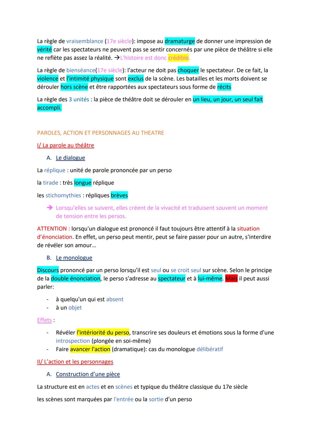 LE THEATRE : Le théâtre est un genre à part car le texte est écrit pour être joué.
I/ les spécificités du texte théâtral
le théâtre a pour s