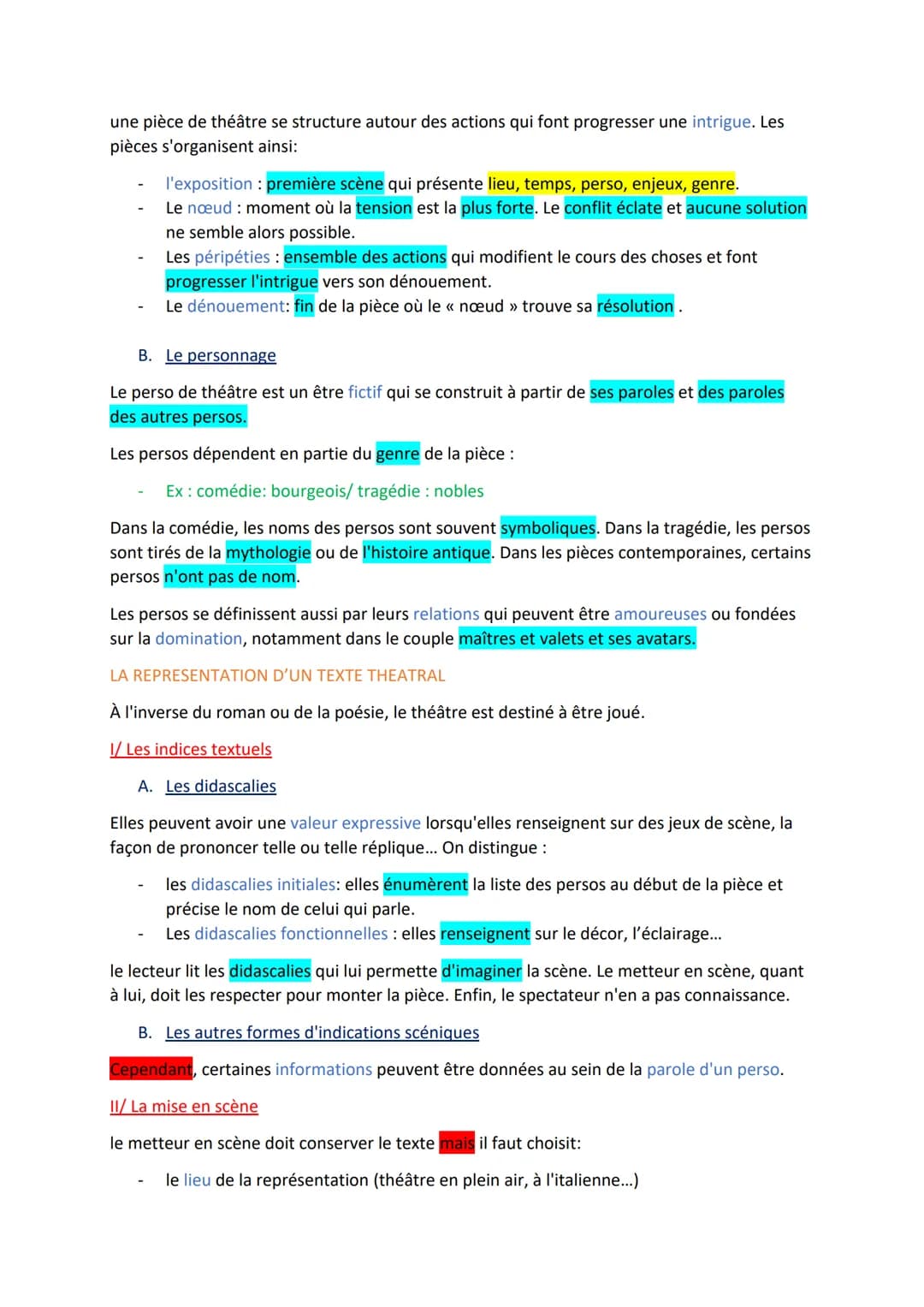 LE THEATRE : Le théâtre est un genre à part car le texte est écrit pour être joué.
I/ les spécificités du texte théâtral
le théâtre a pour s