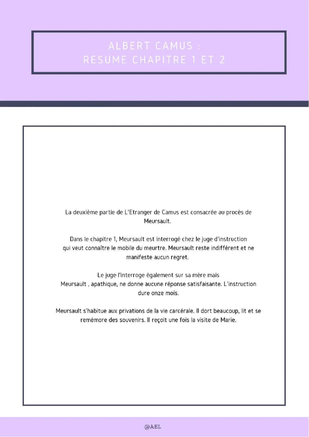 Résumé L'Étranger Partie 2 Chapitre 1 et 2 - Chapitre par Chapitre