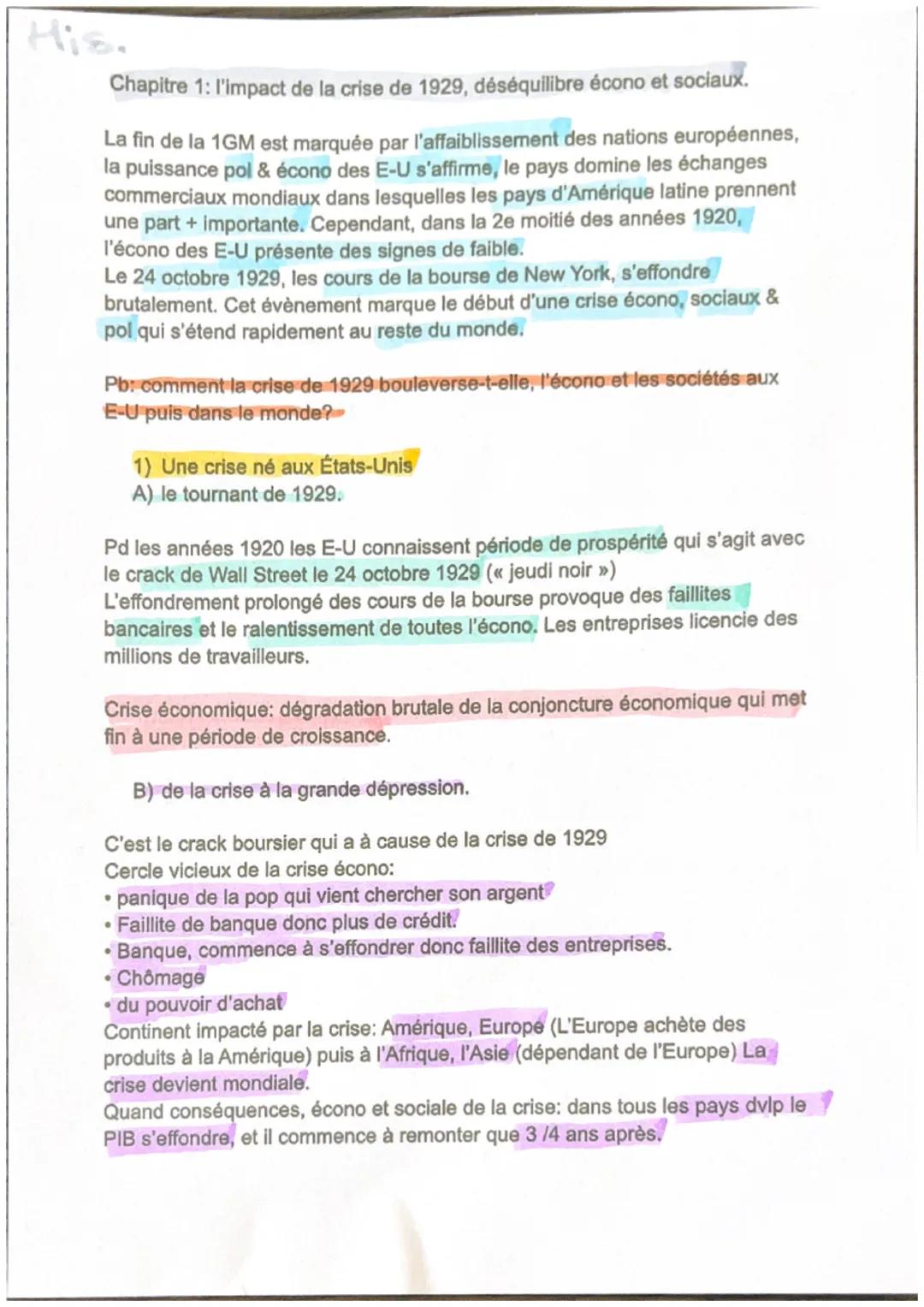 Chapitre 1: l'impact de la crise de 1929, déséquilibre écono et sociaux.
La fin de la 1GM est marquée par l'affaiblissement des nations euro