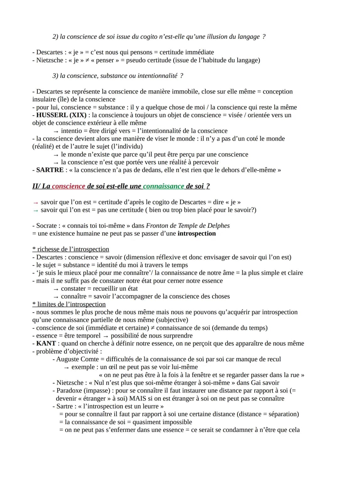 Qu'est ce que la conscience ?
- conscience = <«< cum scientia » : connaissance de soi, du monde, du bien et du mal (conscience
morale)
→ le 