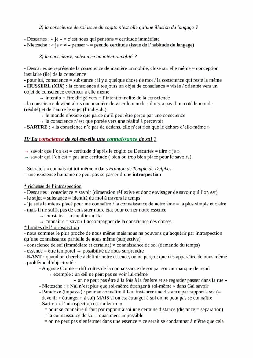 Qu'est ce que la conscience ?
- conscience = <«< cum scientia » : connaissance de soi, du monde, du bien et du mal (conscience
morale)
→ le 