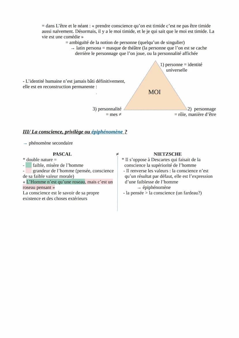 Qu'est ce que la conscience ?
- conscience = <«< cum scientia » : connaissance de soi, du monde, du bien et du mal (conscience
morale)
→ le 