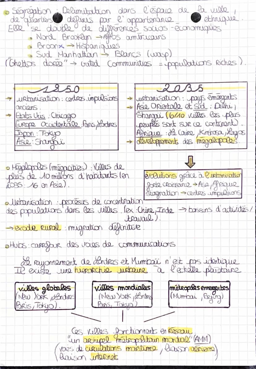 METROPOLISATION
un procesus mondial differencié
20
O
• Metropolisation: un procesus de concentration des populations
des activités et des fo