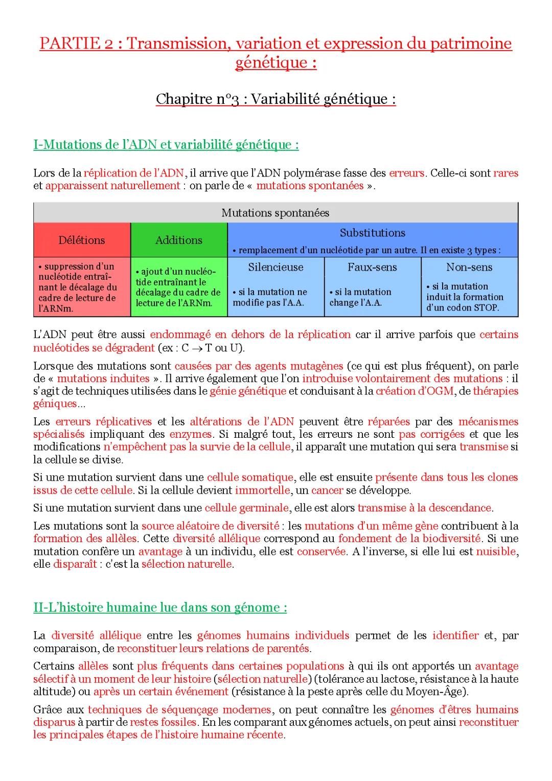 Mutation et Réparation de l'ADN - Cours et Exemples Pour les Enfants