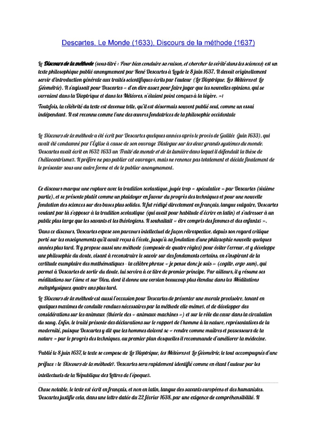 Descartes : Discours de la méthode - Résumés et Explications par Partie