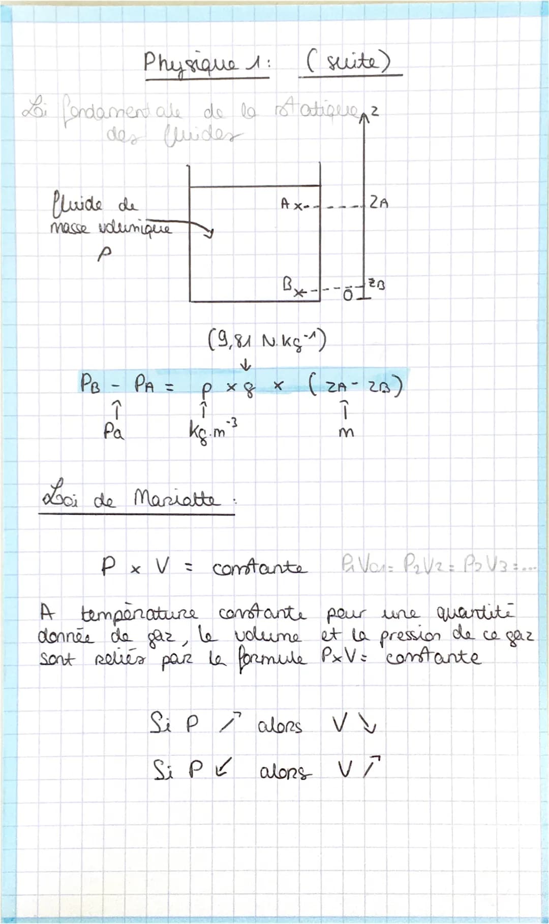 Physique 1: description d'un fluide
au repos
on
L>
l'échelle macro-
un fluide => liquide au gaz
pas de forme propre à
scopique (à l'œil nu) 