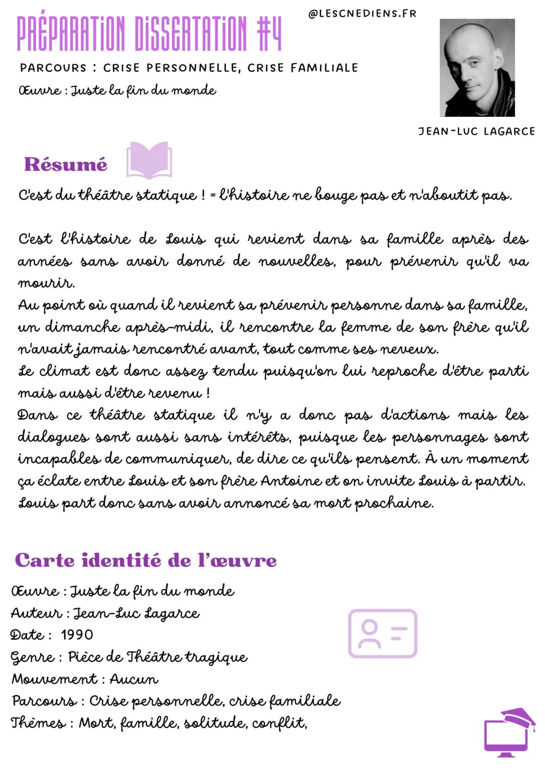 @LESCNEDIENS.FR
PRÉPARATION DISSERTATION #4
PARCOURS CRISE PERSONNELLE, CRISE FAMILIALE
OEuvre: Juste la fin du monde
Résumé
C'est du théâtr