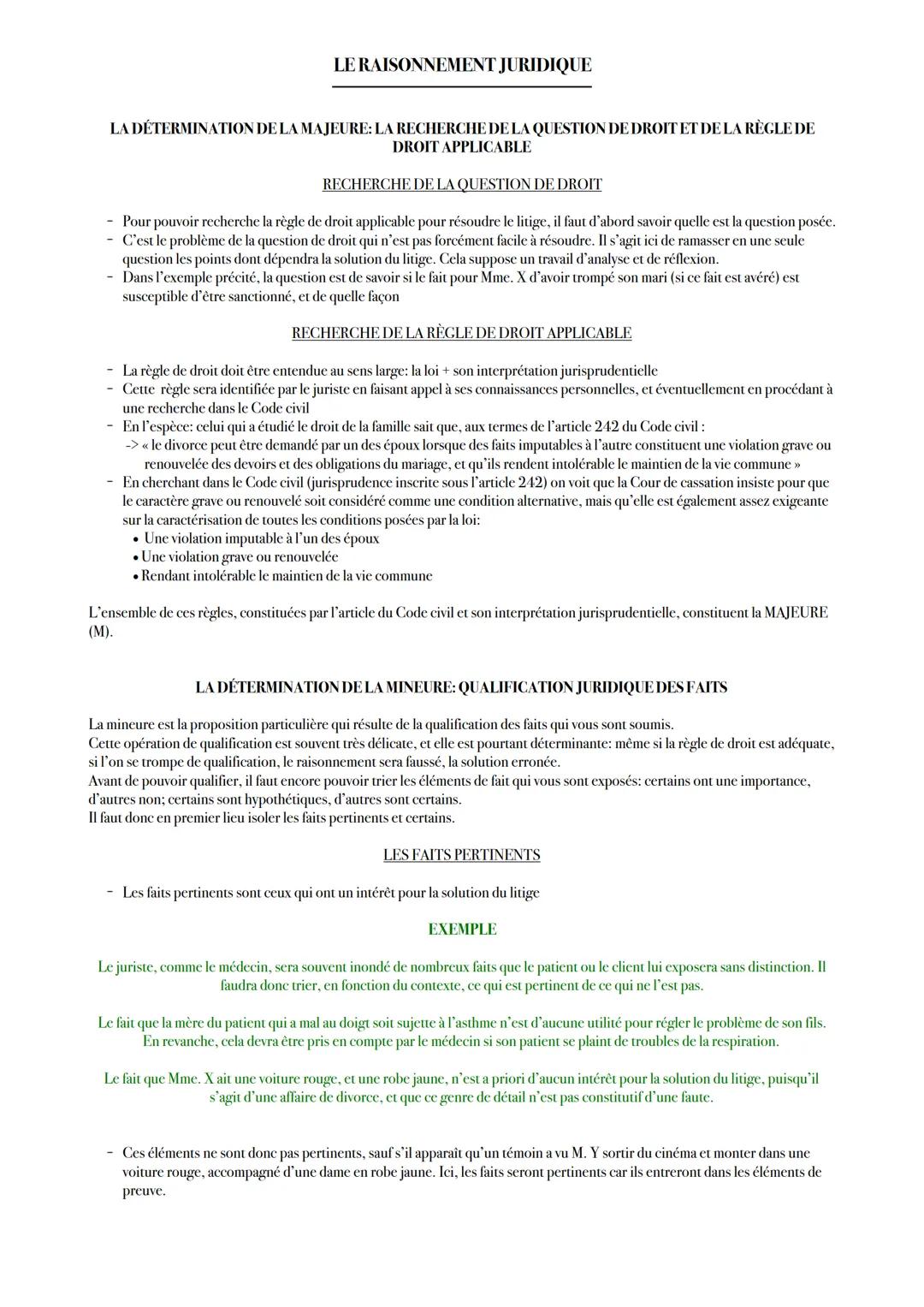LE RAISONNEMENT JURIDIQUE
Le syllogisme repose sur deux branches:
• Une proposition générale: c'est la MAJEURE (M)
Ex: Tous les hommes sont 