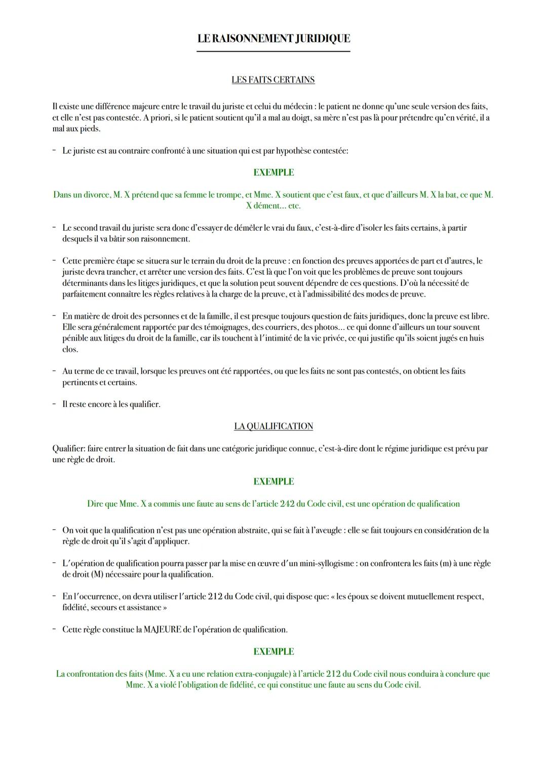 LE RAISONNEMENT JURIDIQUE
Le syllogisme repose sur deux branches:
• Une proposition générale: c'est la MAJEURE (M)
Ex: Tous les hommes sont 