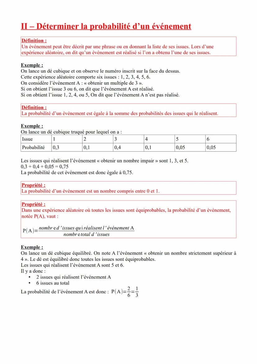 I - Modéliser une expérience aléatoire
Chapitre 8: Probabilités
Définitions :
Une expérience aléatoire est une expérience dont le résultat n