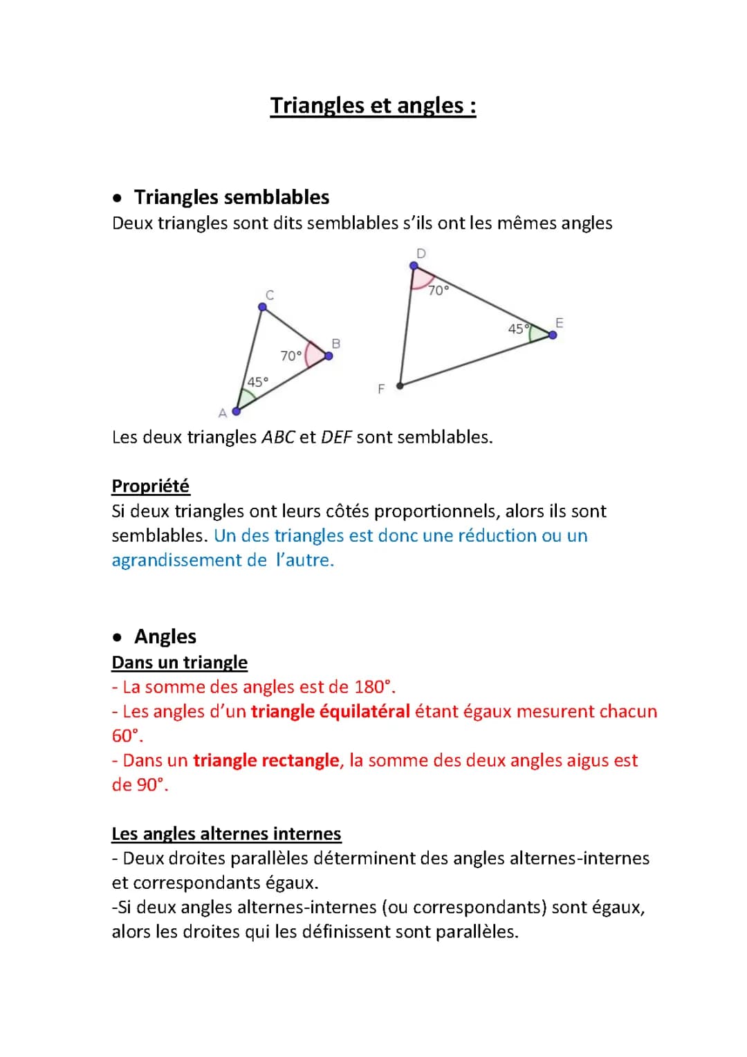 Somme des angles d’un triangle