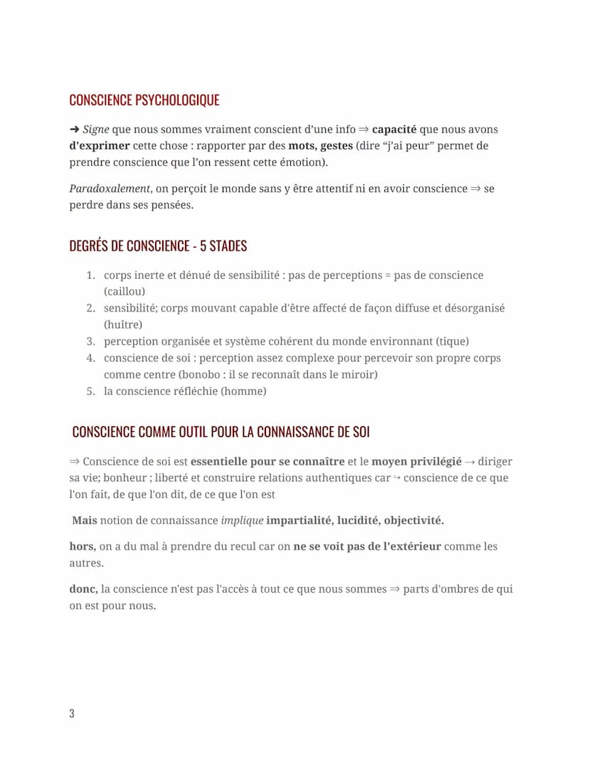CONSCIENT ET INCONSCIENT
Chapitre 1: philosophie ~
DÉFINITIONS CLÉS
Conscience psychologique : faculté qui permet de percevoir le monde et d