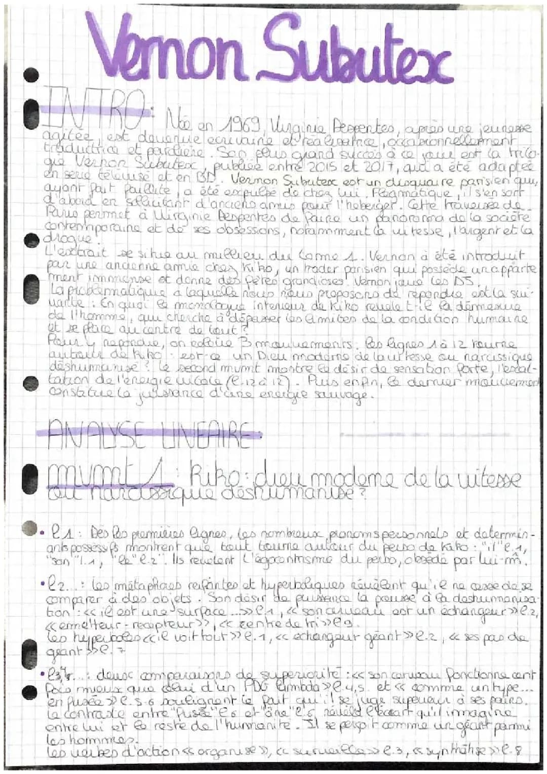 Analyse linéaire Vernon Subutex, Virginie despentes 