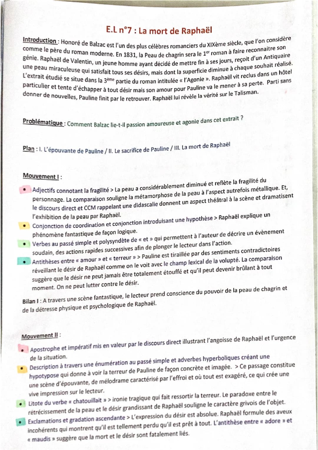 Analyse linéaire de la mort de Raphaël, la peau de chagrin
