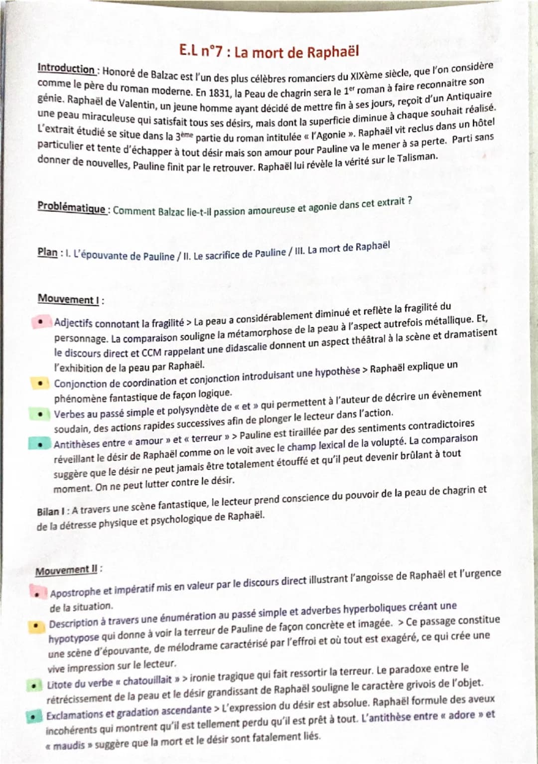 E.L n°7: La mort de Raphaël
Introduction: Honoré de Balzac est l'un des plus célèbres romanciers du XIXème siècle, que l'on considère
comme 
