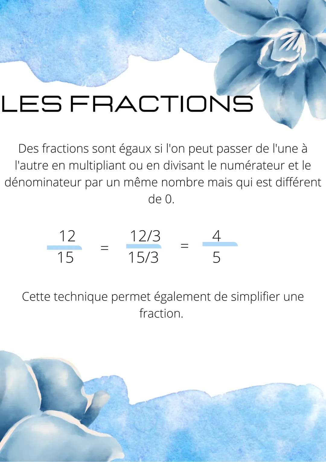 LES FRACTIONS
Voici un rectangle que l'on a partagé en 5 parts
égales. Chacune de ces parts s'appelle un
cinquième. On colorie 2 de ces part