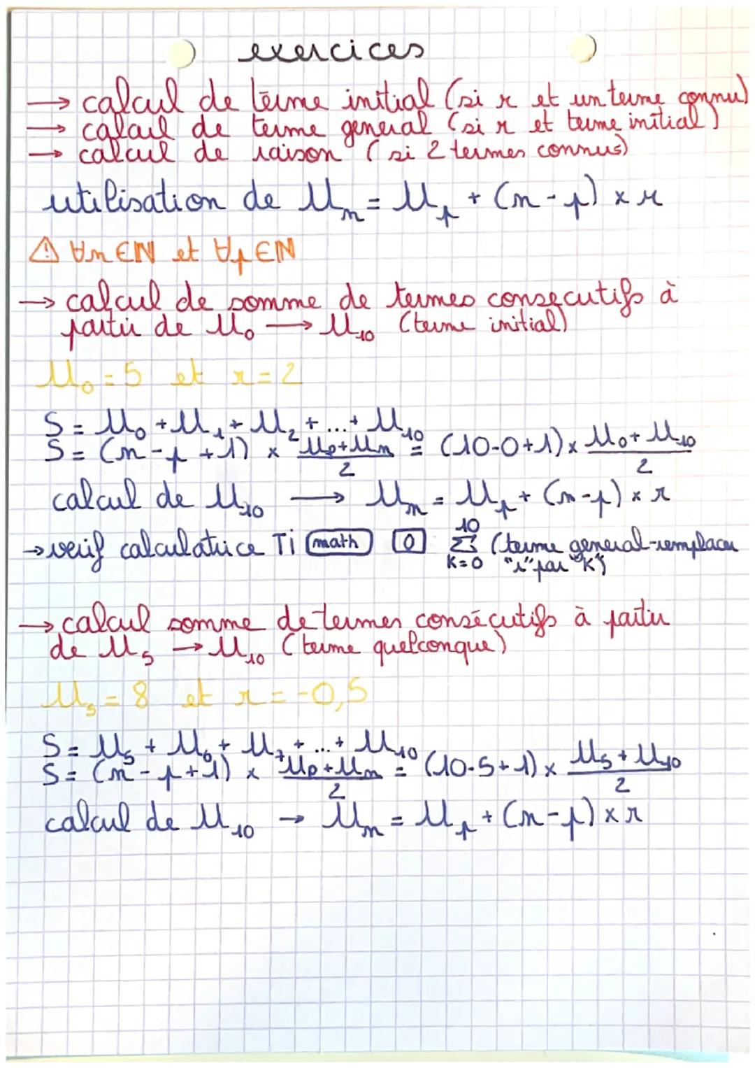 2 suites
-authmetique
passage d'un terme quelconque au suivant en
ajoutant toujours le même nomble la raison`'r"
recaurence Un+= Um + r
expl