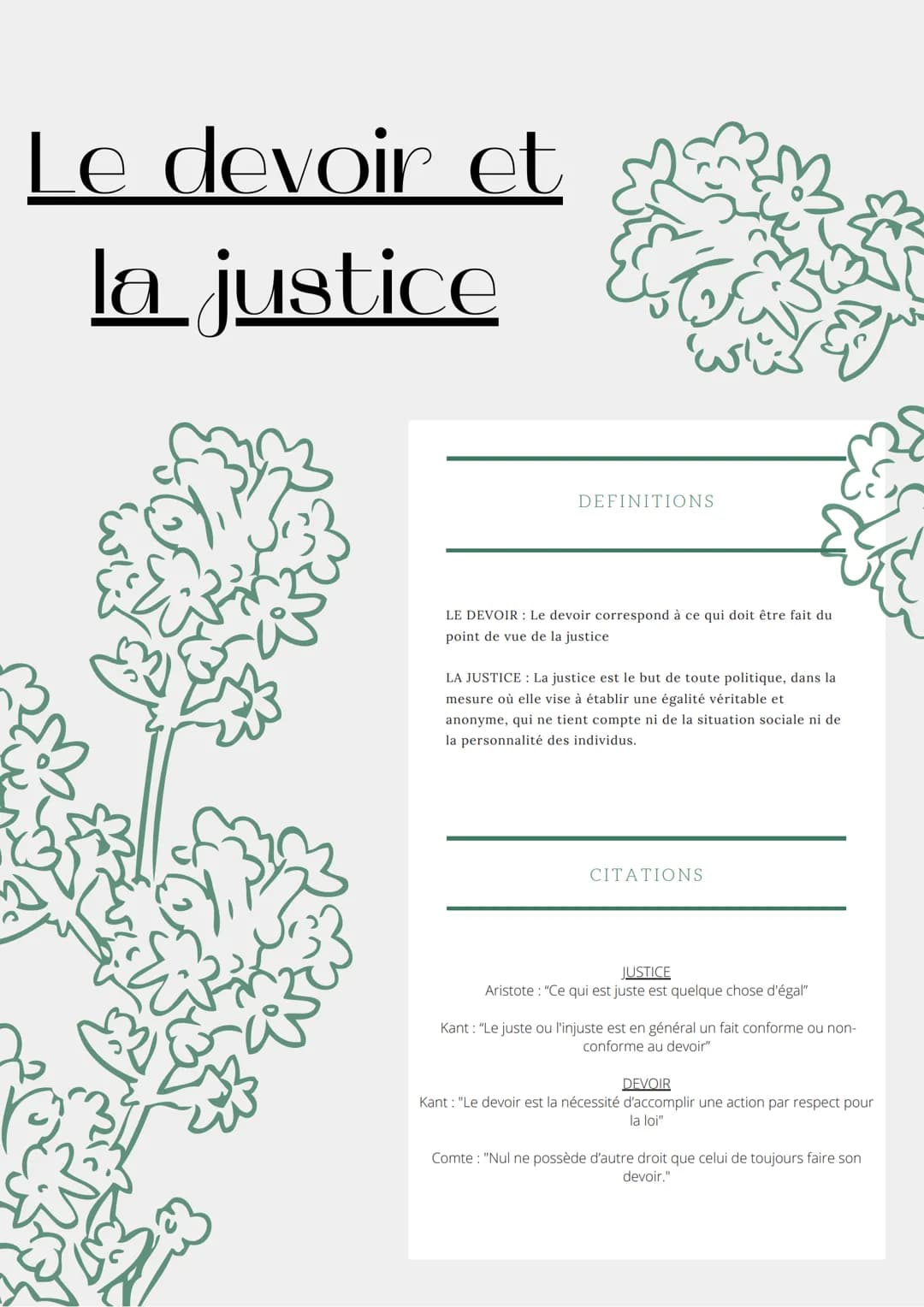 Le devoir et
la justice
DEFINITIONS
LE DEVOIR : Le devoir correspond à ce qui doit être fait du
point de vue de la justice
LA JUSTICE : La j