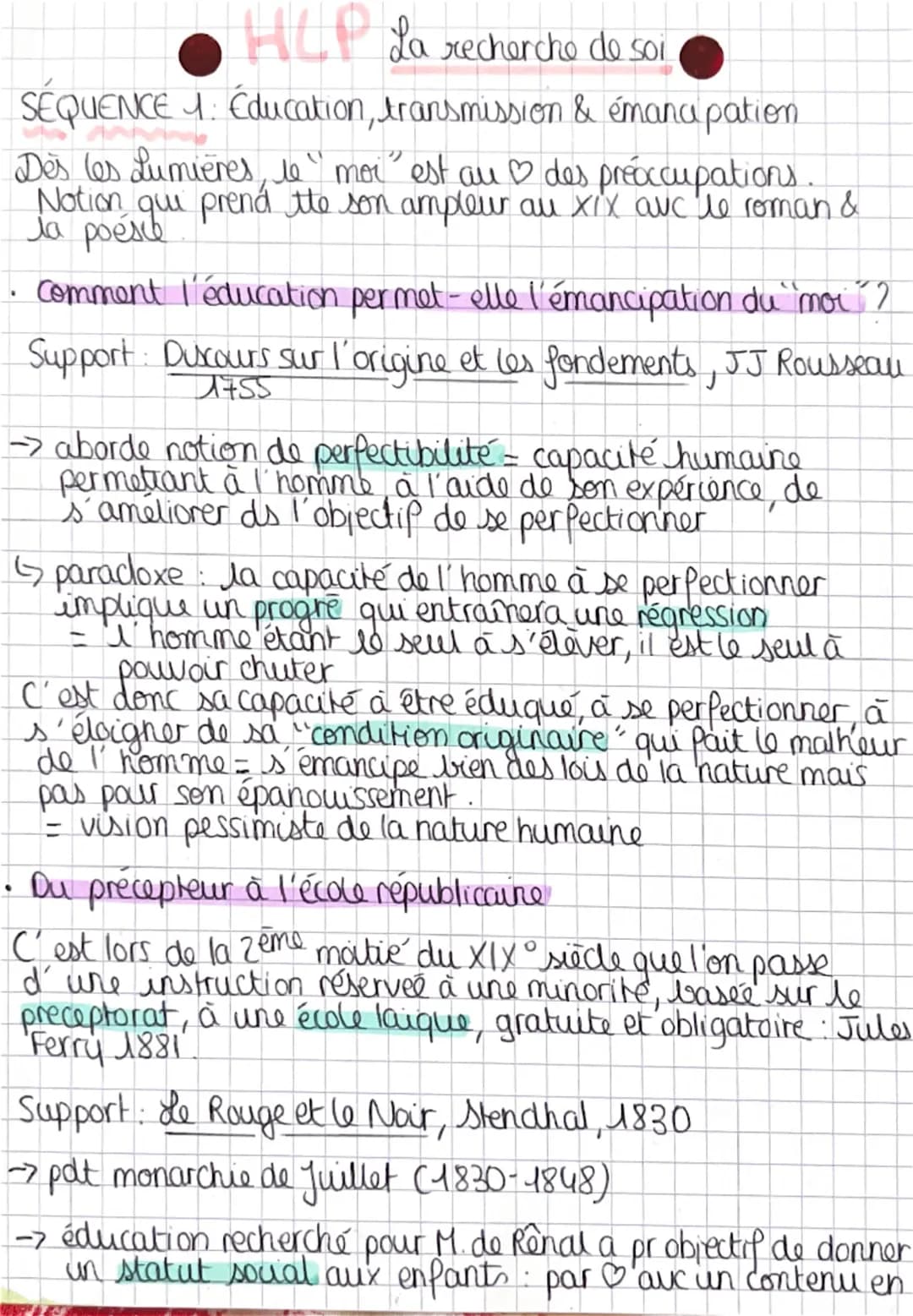 HLP La recherche de soi
SÉQUENCE 1: Education, transmission & émancipation
Dès les Lumières, le" moi" est au ♡ des préoccupations
Notion qui