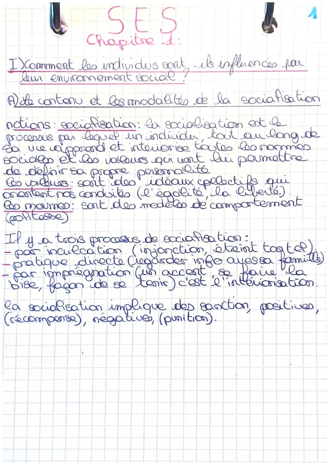 SES
Chapitre 1:
IXComment les individus sont-its influences par
leur environnement social
A) de contenu et les modalités de la socialisation