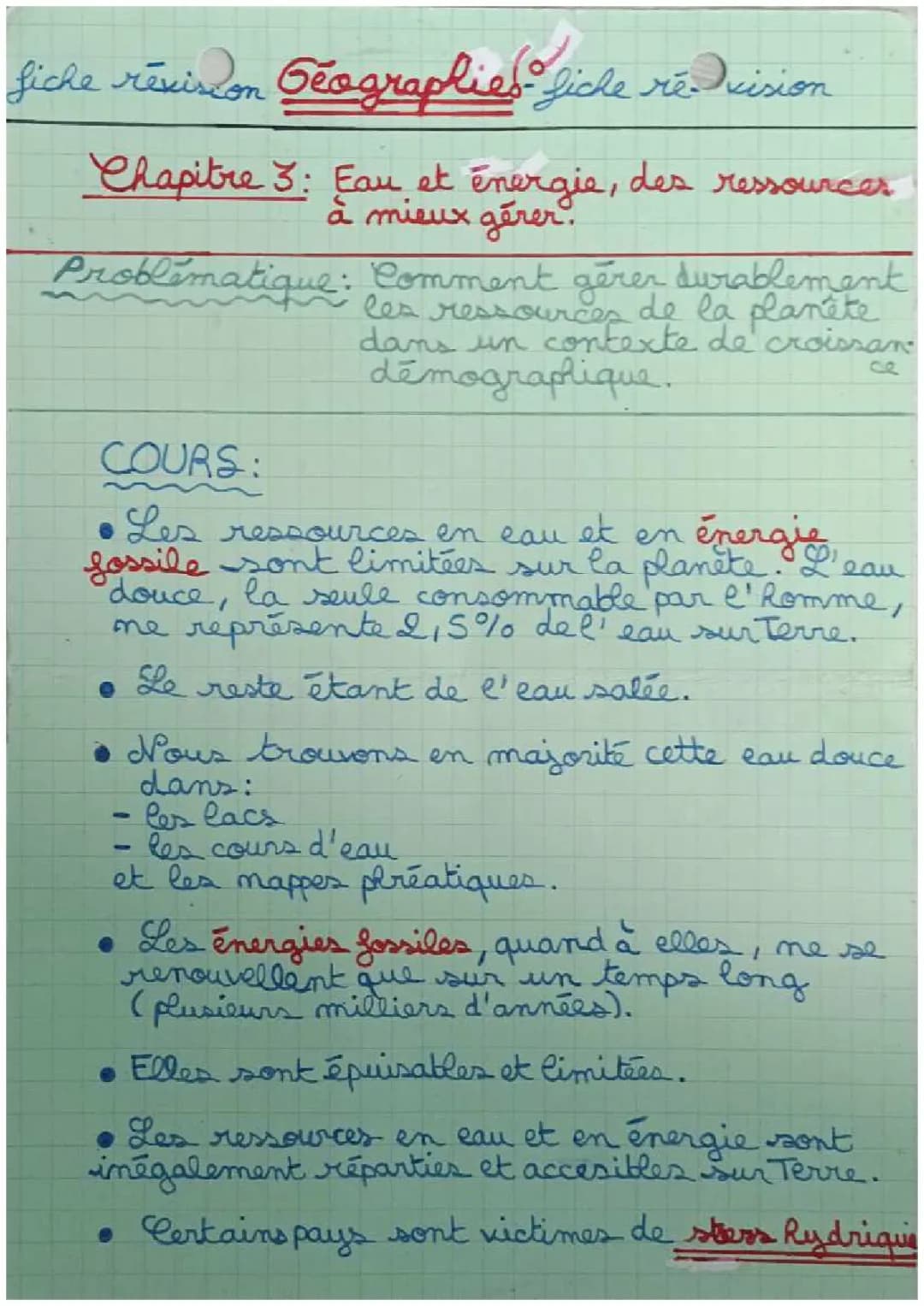 Géographie : eau et énergie des ressources à mieux gérer !