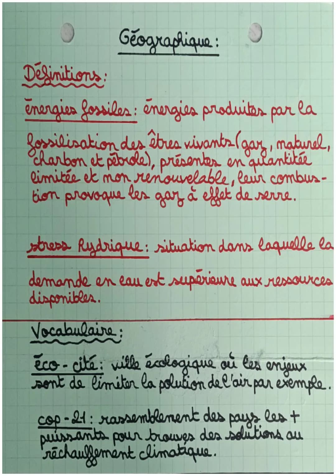 fiche revision Geographies fiche ré-vision
Chapitre 3: Eau et énergie, des ressources
à mieux gérer.
Problematique:
COURS:
Les ressources en