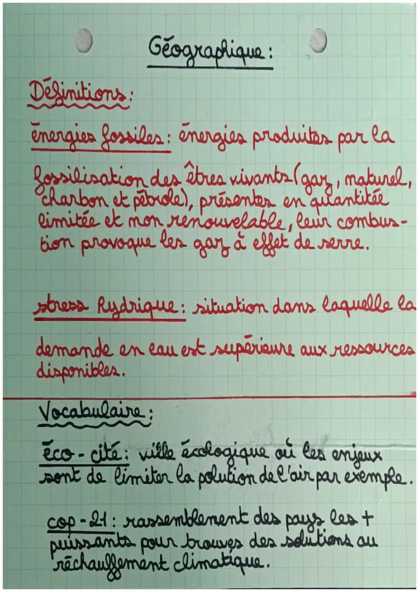 fiche revision Geographies fiche ré-vision
Chapitre 3: Eau et énergie, des ressources
à mieux gérer.
Problematique:
COURS:
Les ressources en