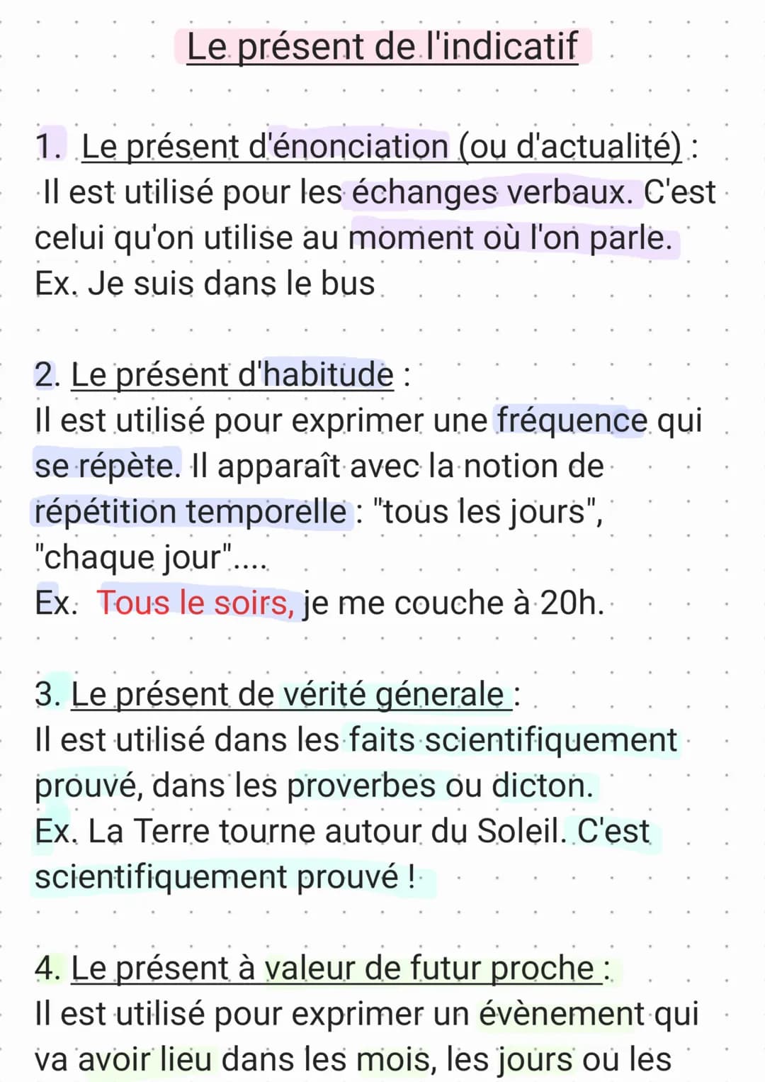 Le présent de l'indicatif
1. Le présent d'énonciation (ou d'actualité)
Il est utilisé pour les échanges verbaux. C'est
celui qu'on utilise a