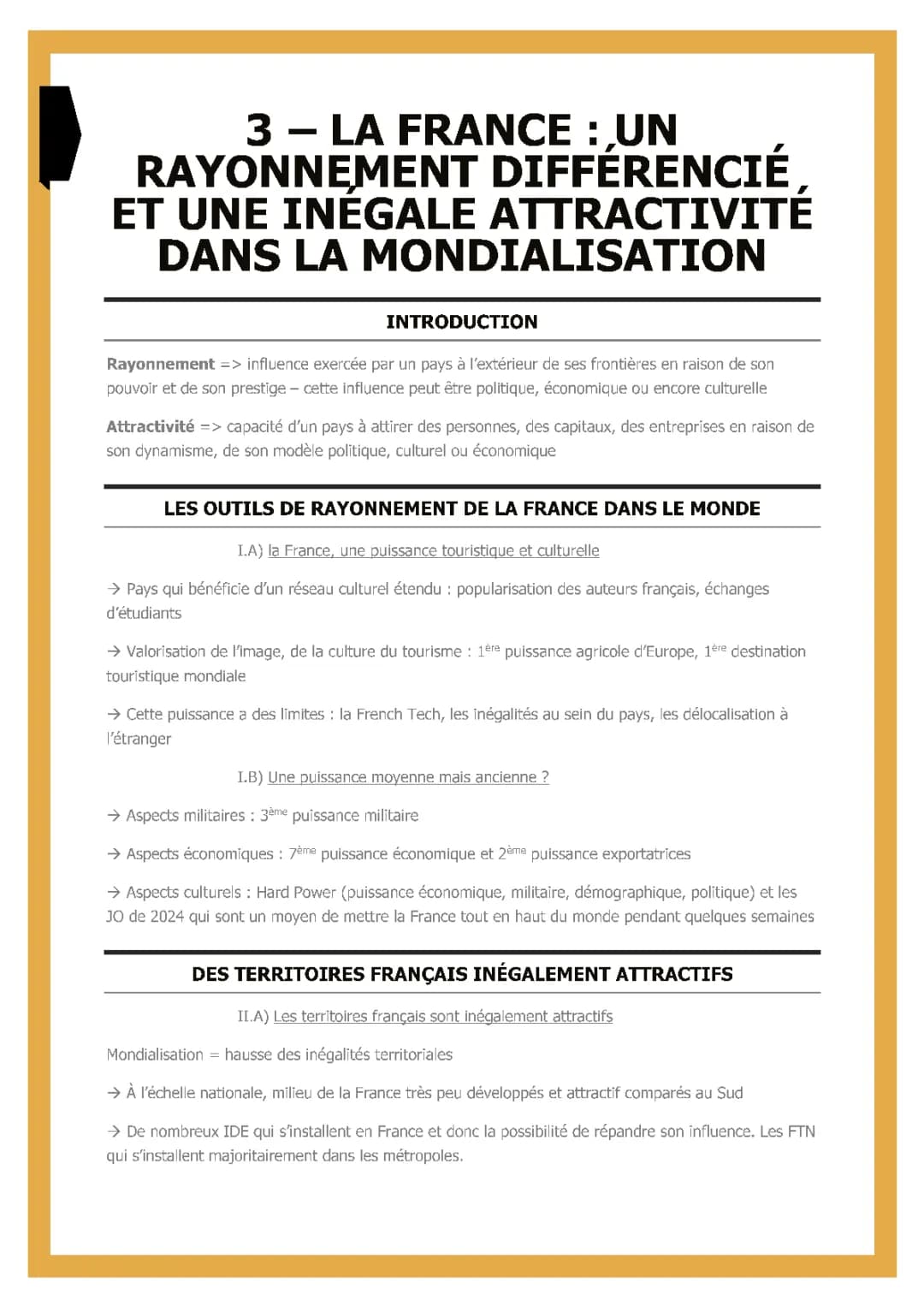 La france, un rayonnement différencié et une inégale attractivité dans la mondialisation 