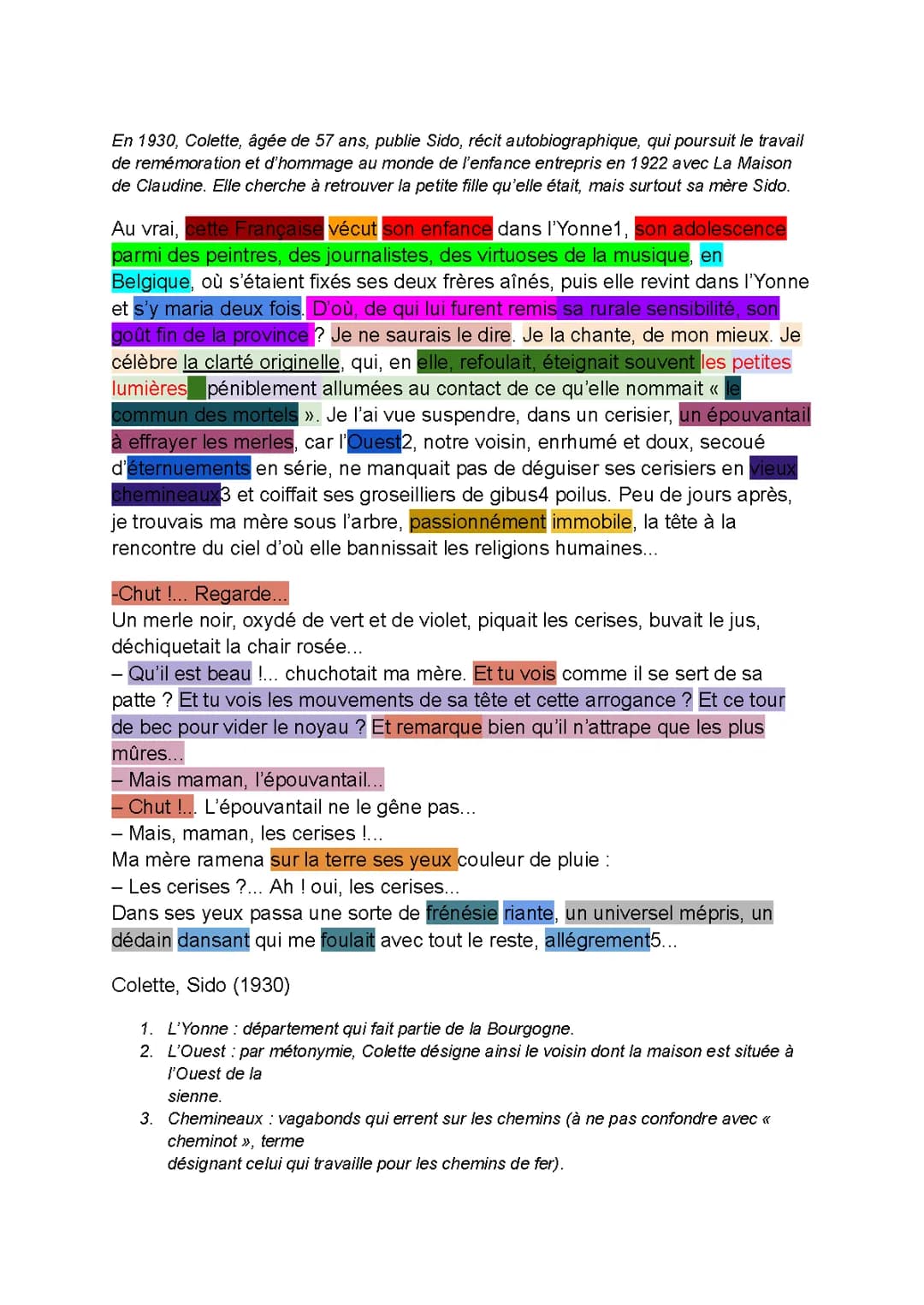Analyse Linéaire de Sido de Colette : Chapitres et Résumés