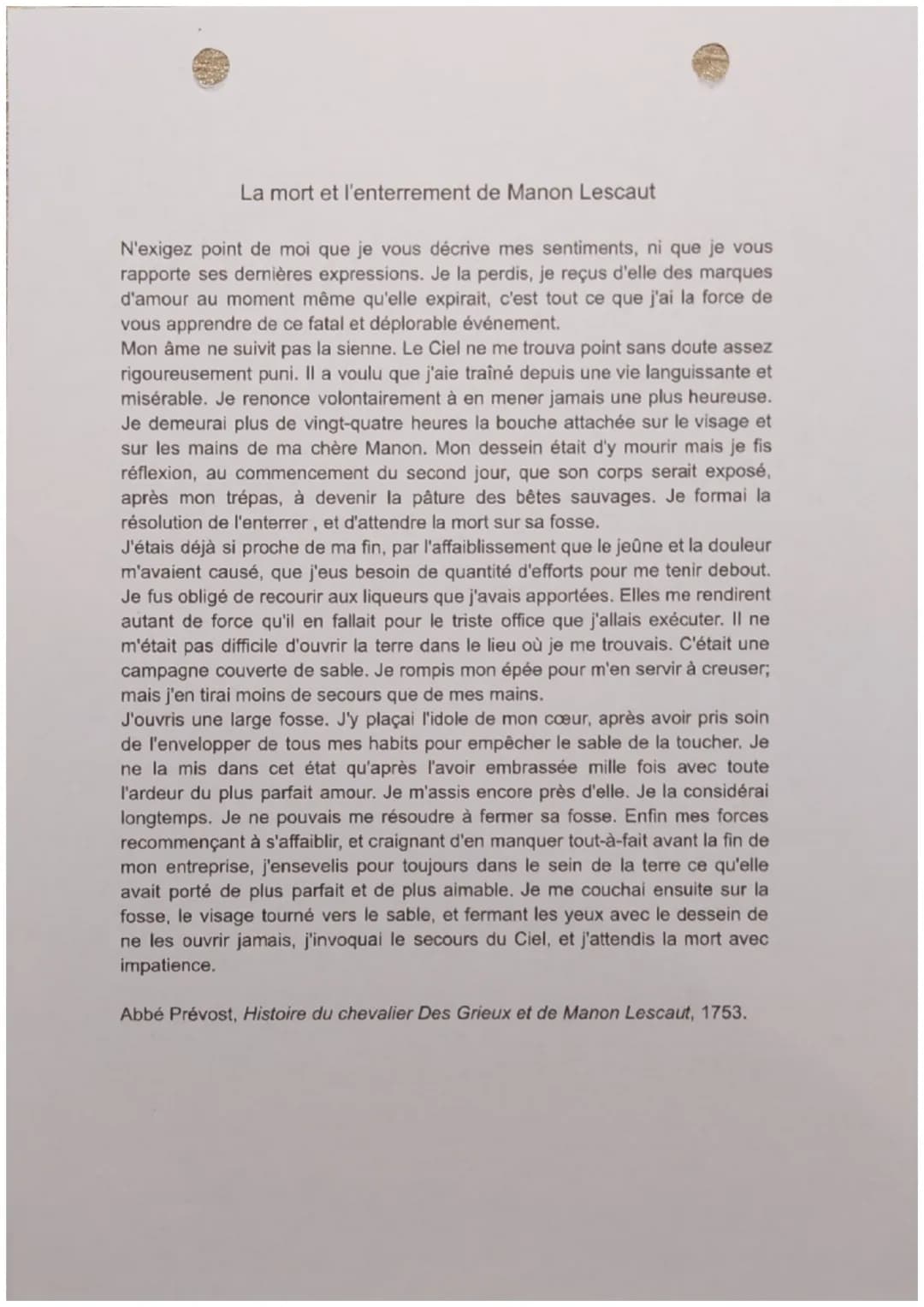 Texte 10
Histoire du chevalier Des Grieux et de
Manon Lescaut
Carte d'identité
Auteur: L'Abbé Prévost
- Contexte: 18 s= Lumières raison, nat