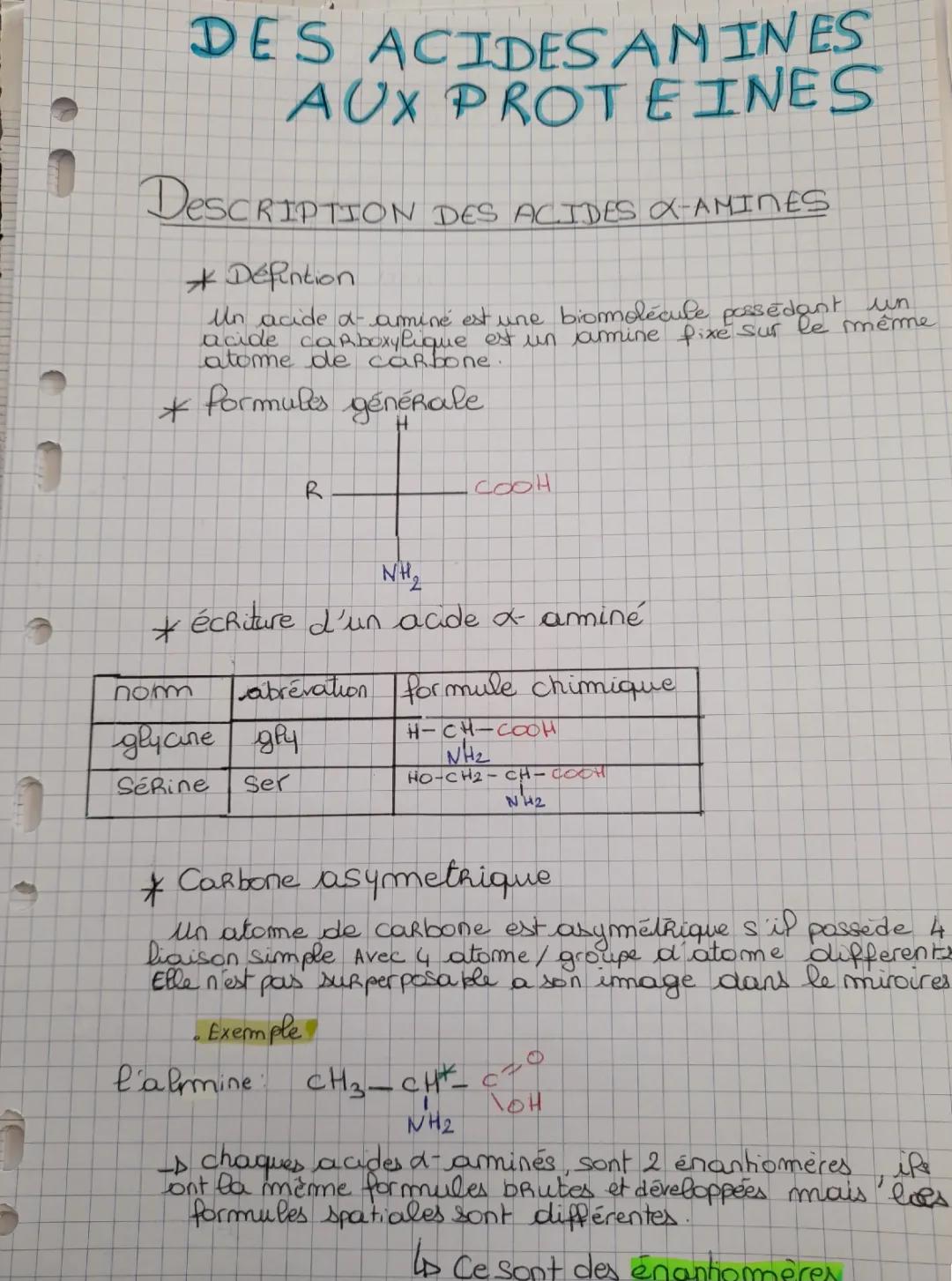 Cours sur les Acides Aminés et leurs Fonctions - Définitions et Exemples