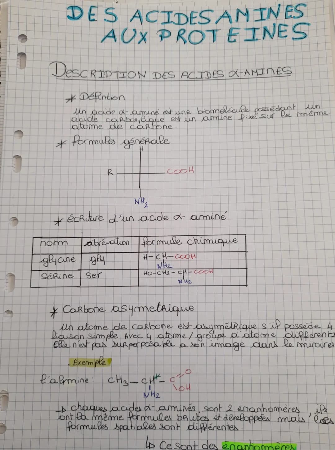 DES ACIDES AN INES
AUX PROTEINES
DESCRIPTION DES ACIDES X-AMINĖS
*Definition
Un acide α-aminé est une biomolécule possédant un
acide carboxy
