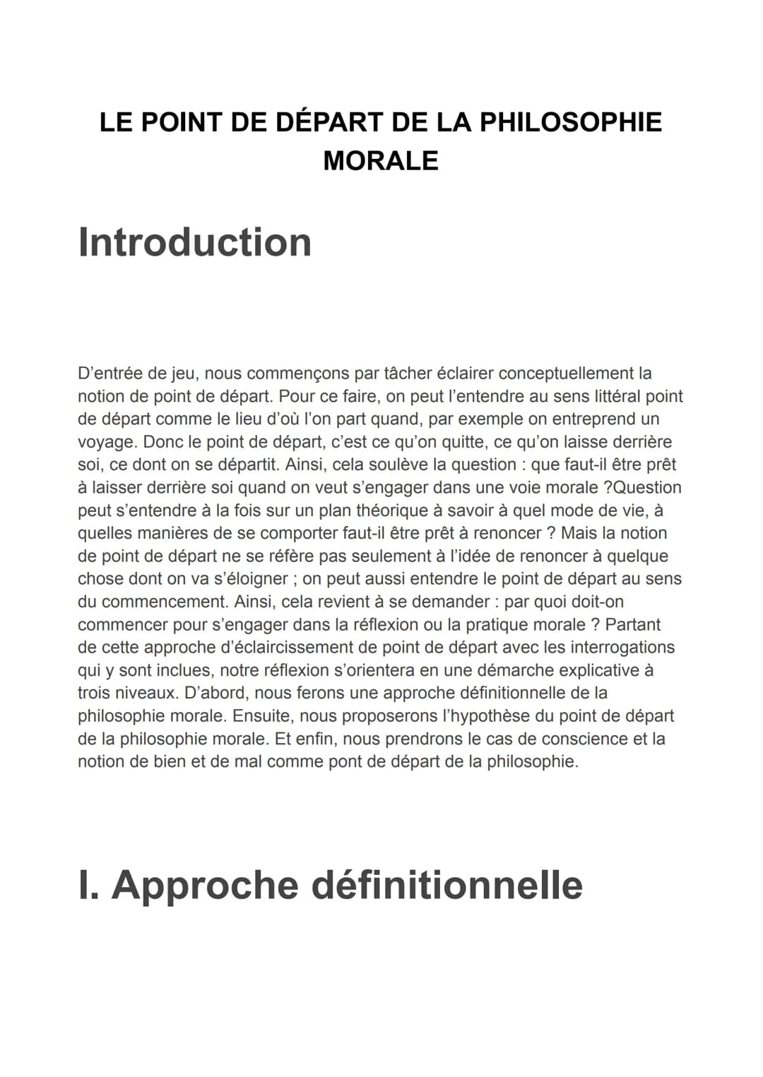 LE POINT DE DÉPART DE LA PHILOSOPHIE
MORALE
Introduction
D'entrée de jeu, nous commençons par tâcher éclairer conceptuellement la
notion de 